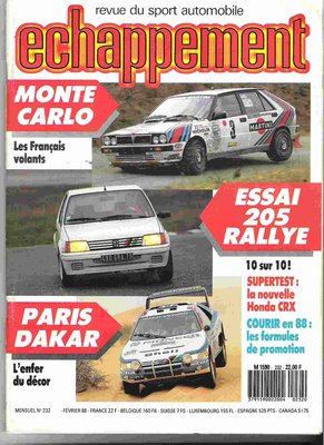 205 Rallye de pré série  (le magazine date de Février 1988)